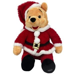 Disney Store Winnie Pooh Bear Plush as Santa Sparkle Red Suit Hat 19 Inch